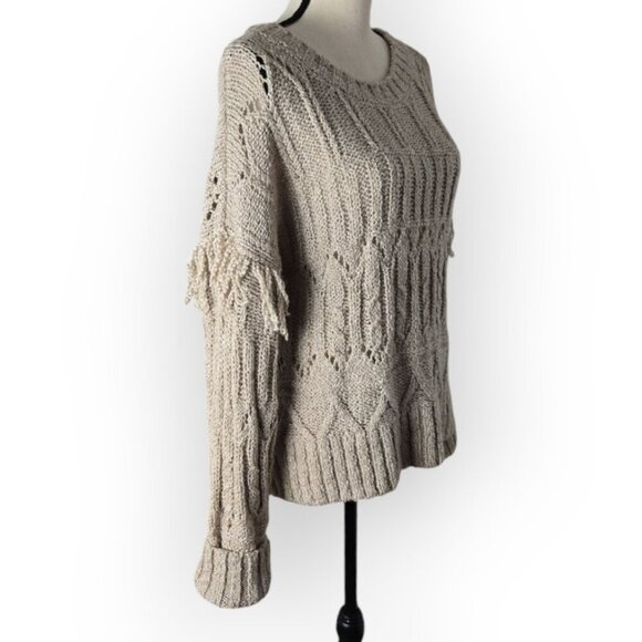 Old Navy Brown Heather Textured Loose Knit Fringe Shoulder Sweater L - Picture 7 of 10